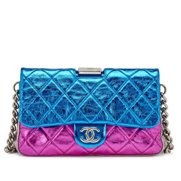 Chanel Metallic Shoulder Bag CC Matelasse Quilted Leather Pink/Blue/Black/Silver